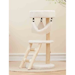 BLUE PAW 2-Tier Cat Tree Cream with Ladder and Hammock,  40x40x80cm