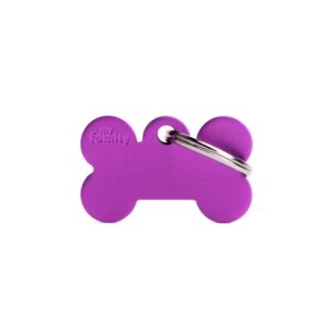 MY FAMILY Small Bone Aluminium Purple ID Tag
