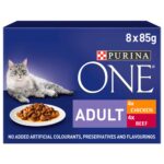 PURINA ONE Adult Cat Food, Chicken & Beef 8x85g