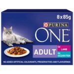 PURINA ONE Adult Cat Food, Fish & Lamb 8x85g