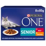 PURINA ONE Senior 7+ Cat Food, Chicken & Beef 8x85g