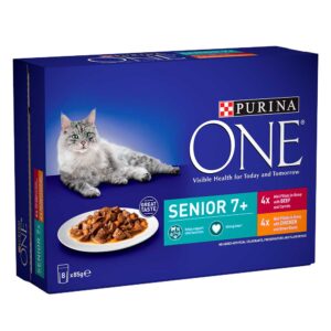 PURINA ONE Senior 7+ Cat Food, Chicken & Beef 8x85g