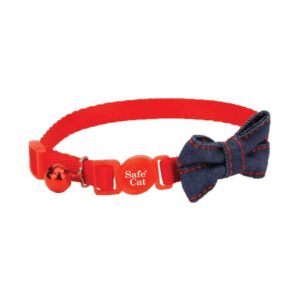 SAFE CAT Embellished Collar, Red with Blue Bow