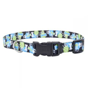 STYLES Adjustable Dog Collar, Green & Blue Bones 35-50cm