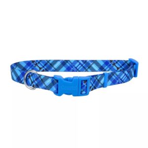 STYLES Adjustable Dog Collar, Blue Plaid 35-50cm