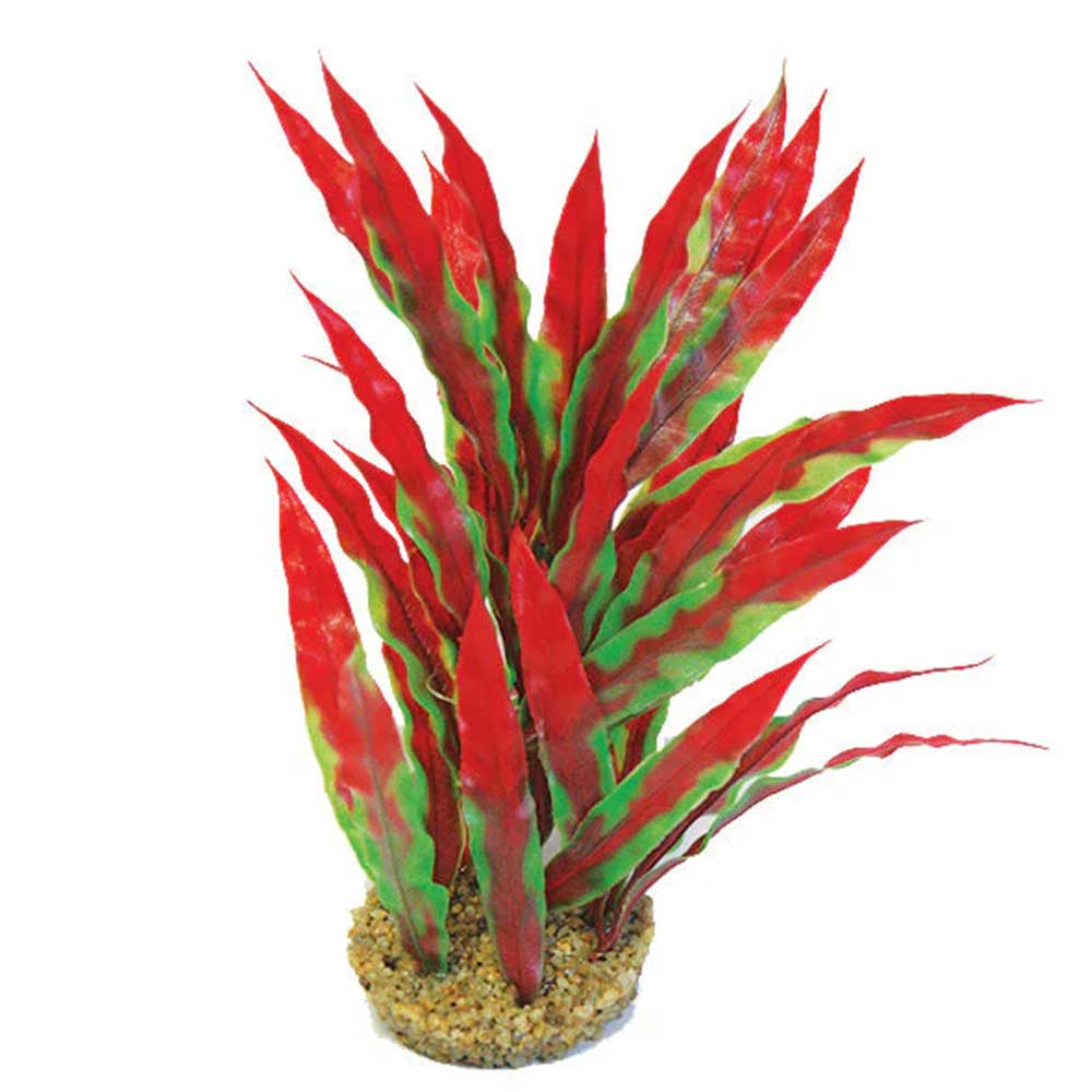 BETTA Green & Red Plastic Plant with Sand Base