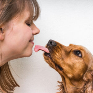 dog licking owner