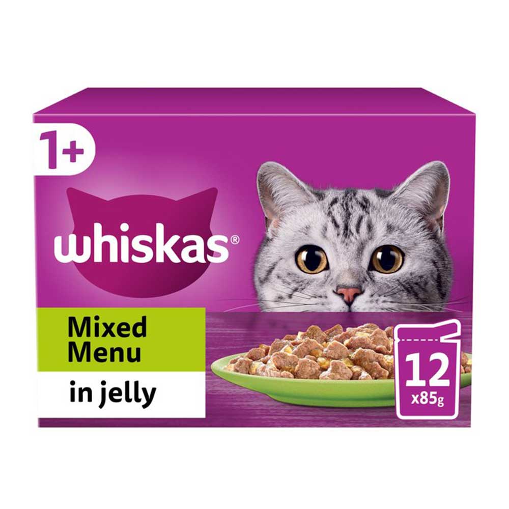 WHISKAS Mixed Menu in Jelly 1+ Adult Pouches, 12x85g