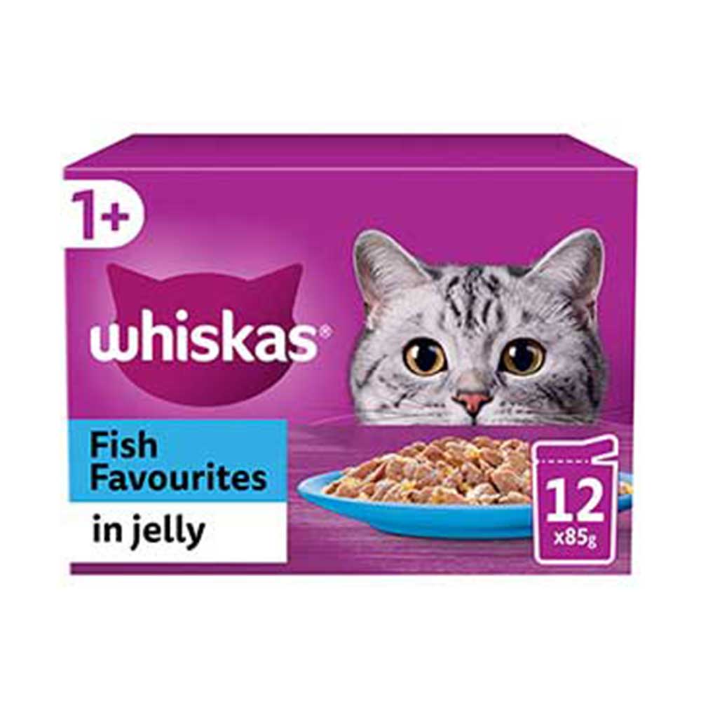 WHISKAS Fish Favourites in Jelly 1+ Adult Wet Cat Food Pouches, 12x85g