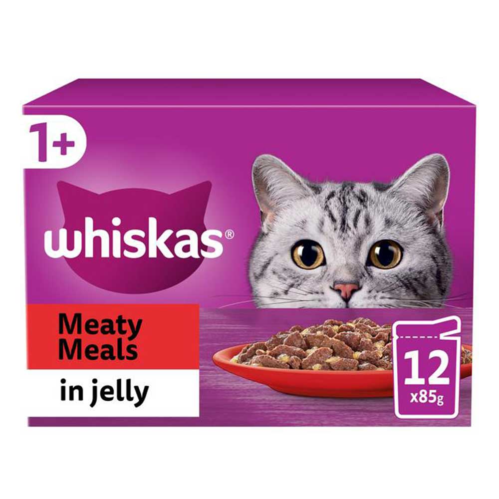 WHISKAS Meaty Meals in Jelly 1+ Adult Wet Cat Food Pouches, 12x85g