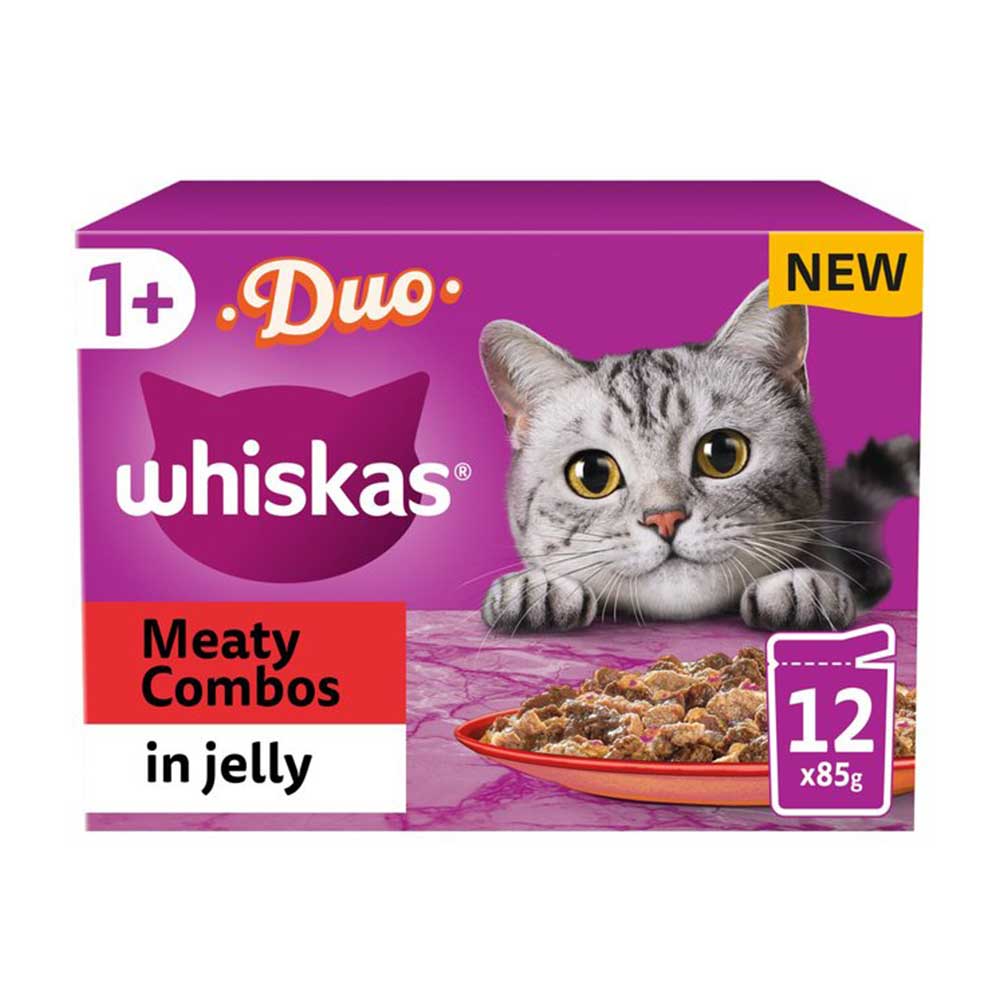 WHISKAS Duo Meaty Combos in Jelly 1+ Adult Wet Cat Food Pouches, 12x85g