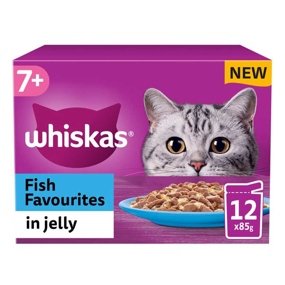 WHISKAS Senior 7+ Fish Favourites in Jelly Wet Cat Food Pouches, 12x85g