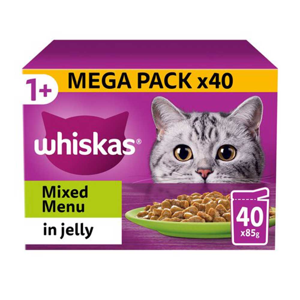 WHISKAS Mixed Menu in Jelly 1+ Adult Wet Cat Food Pouches, 40x85g