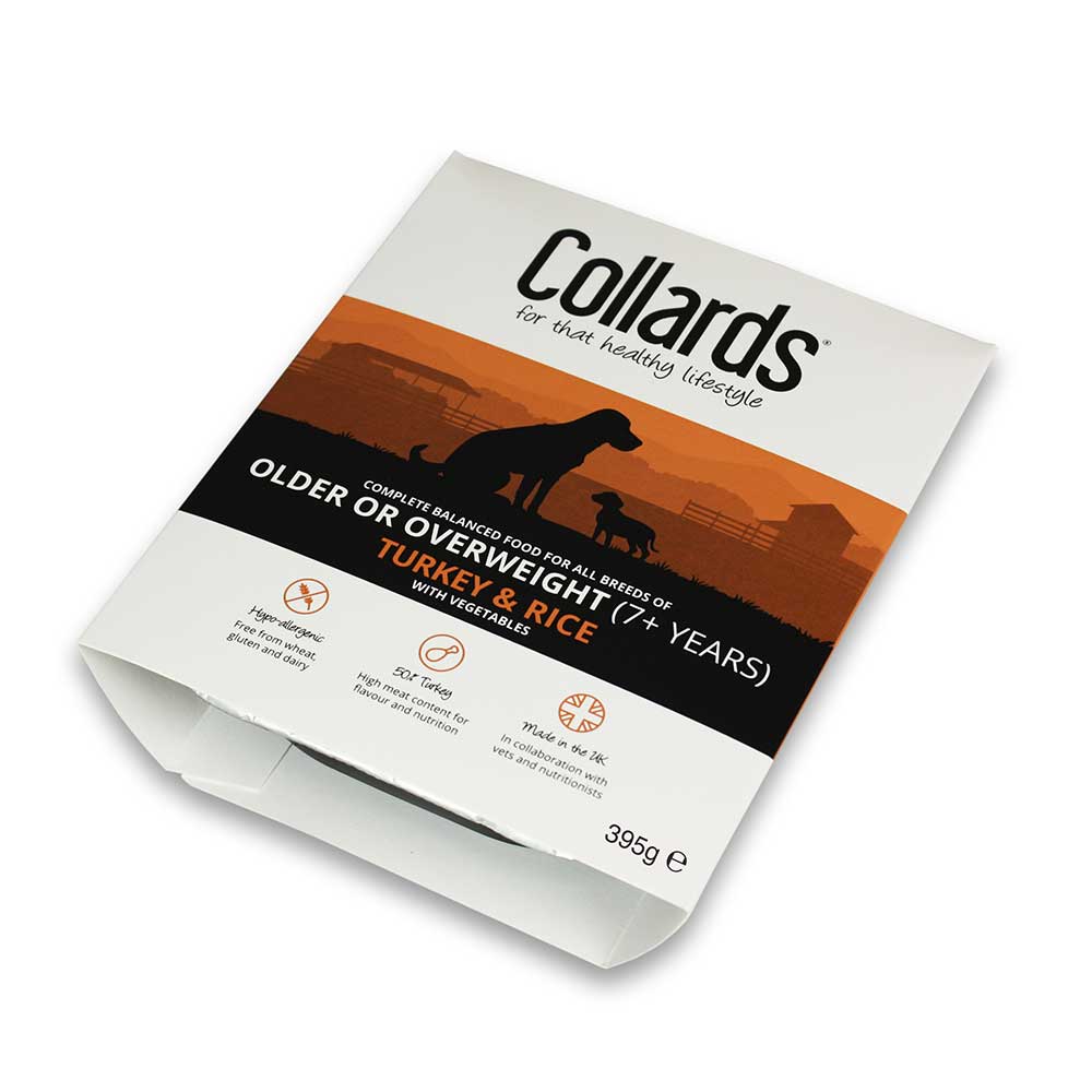 COLLARDS Older/Overweight Turkey Dog Food Tray, 395g