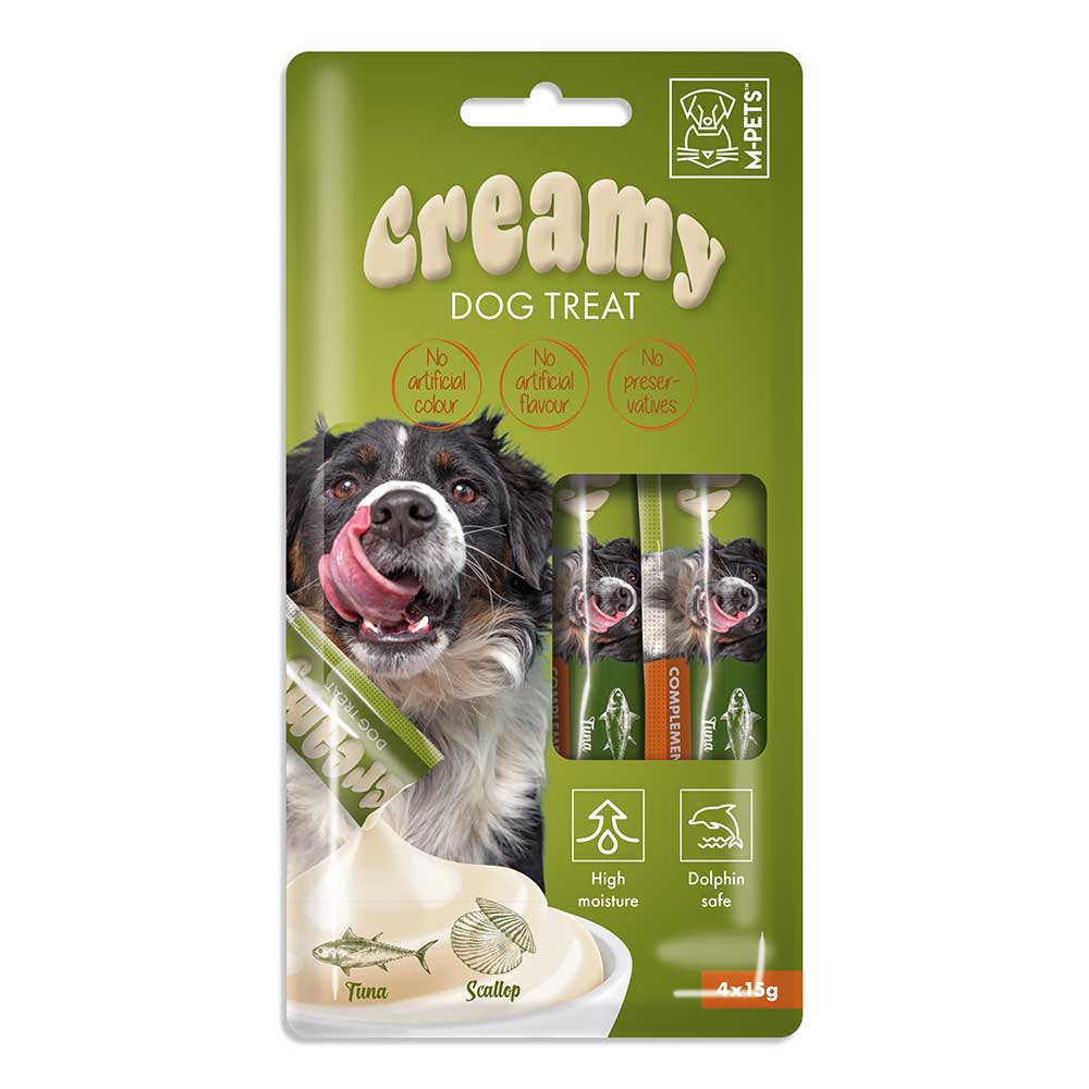 M-PETS Creamy Dog Treats Scallop & Tuna, 4x15g