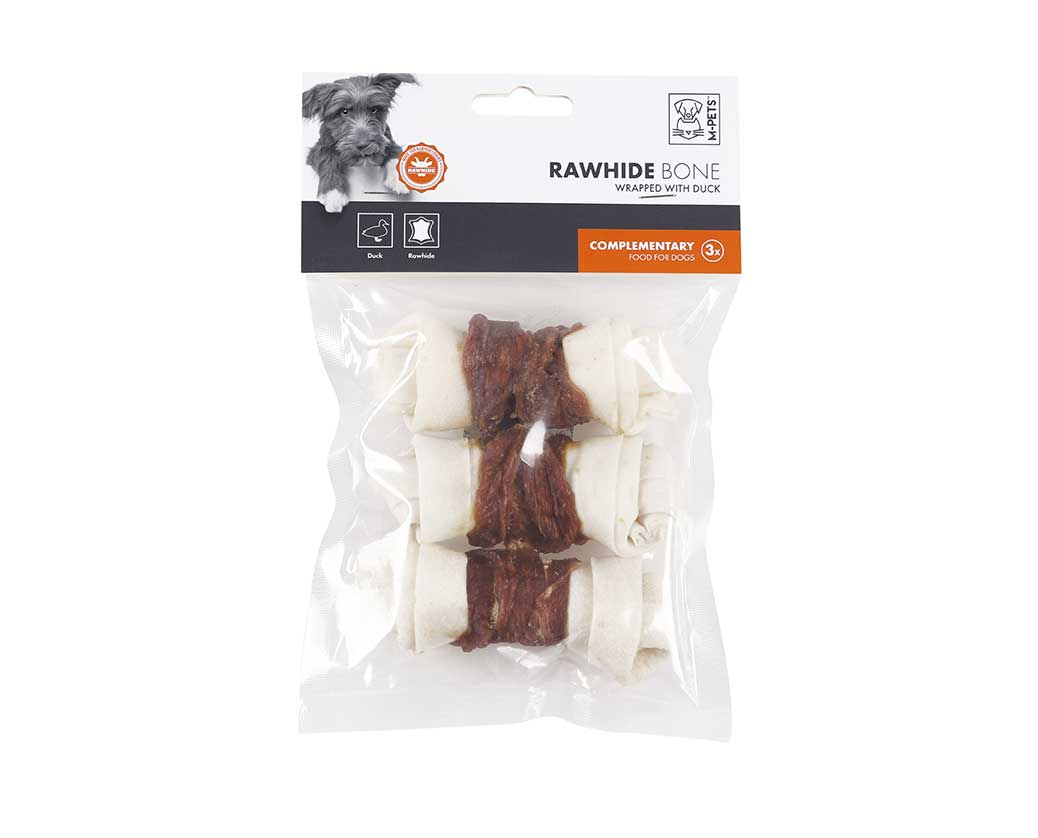 M-PETS Rawhide Bone with Duck, 3 Pack
