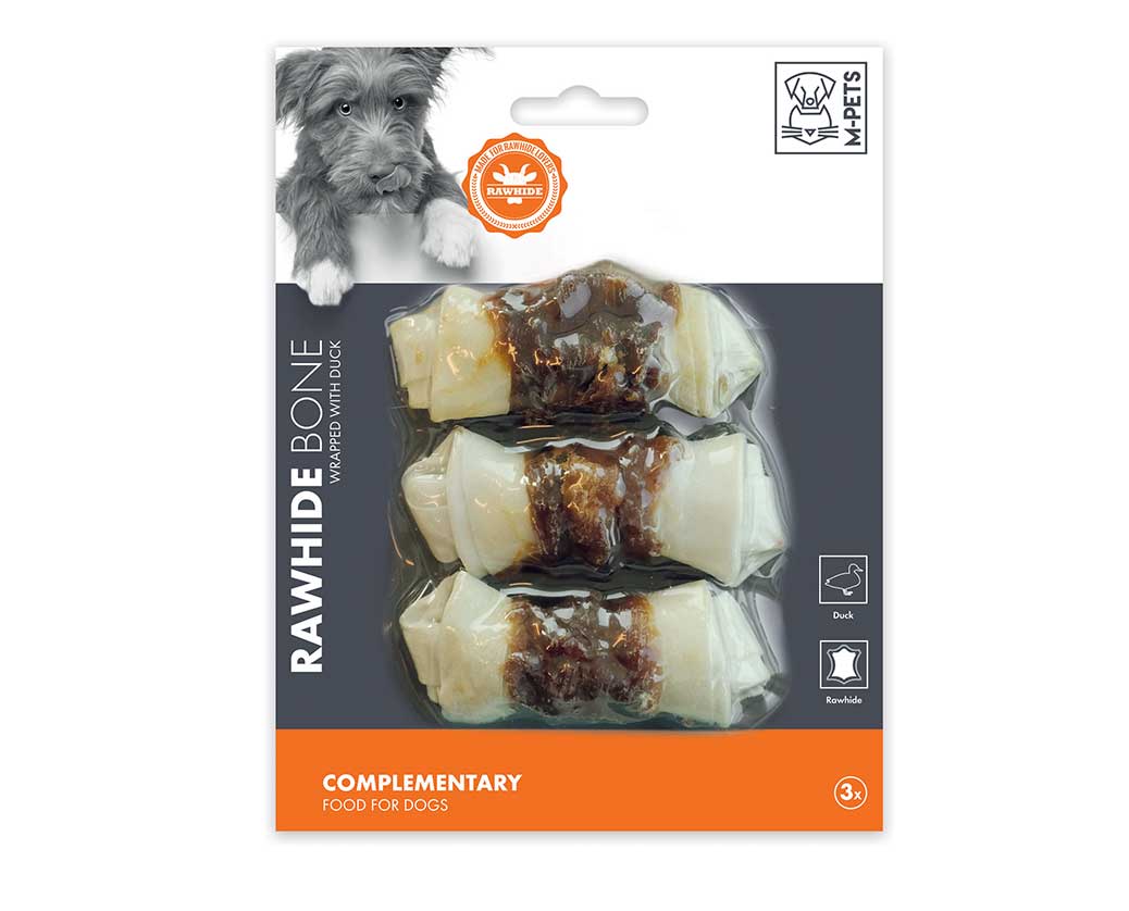M-PETS Rawhide Bone with Duck, 3 Pack