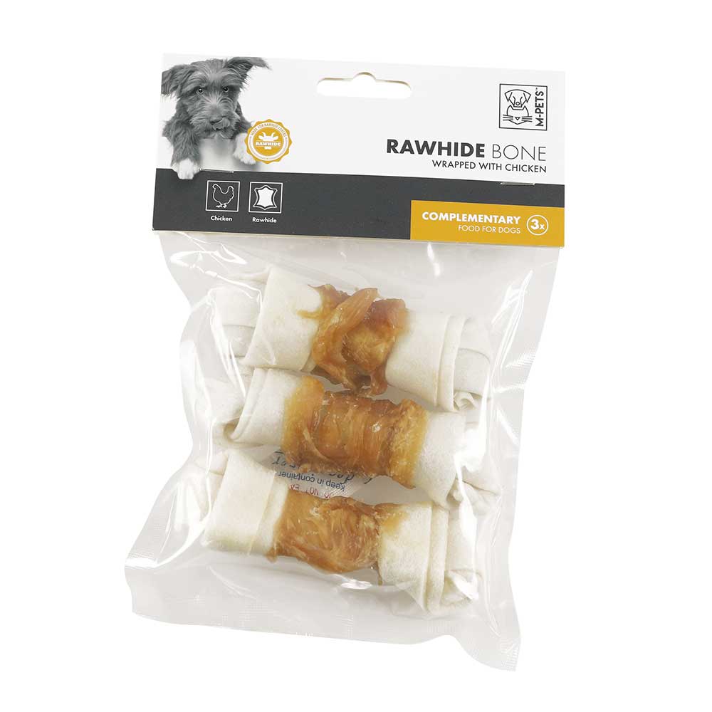 M-PETS Rawhide Bone with Chicken, 3 Pack
