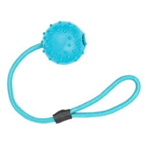 TUFFS Floating Rubber Studded Dog Ball with Rope, 7.5cm