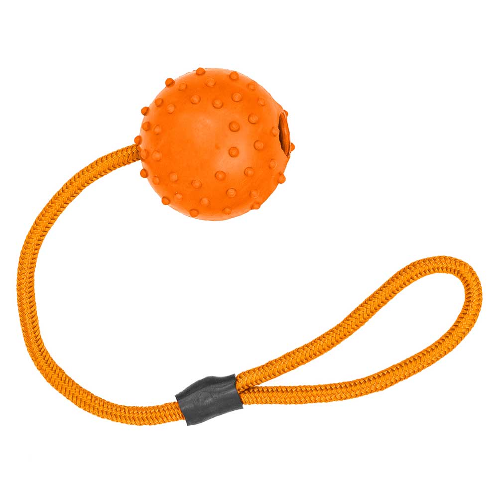Tuffs Floating Rubber Studded Dog Ball With Rope, 7.5cm