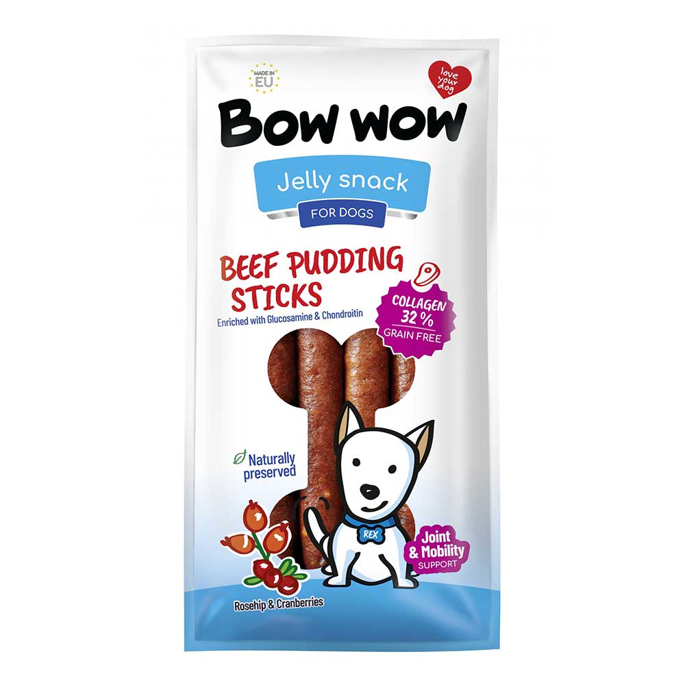 BOW WOW Beef & Cranberry Pudding Sticks for Dogs, 6 Pack