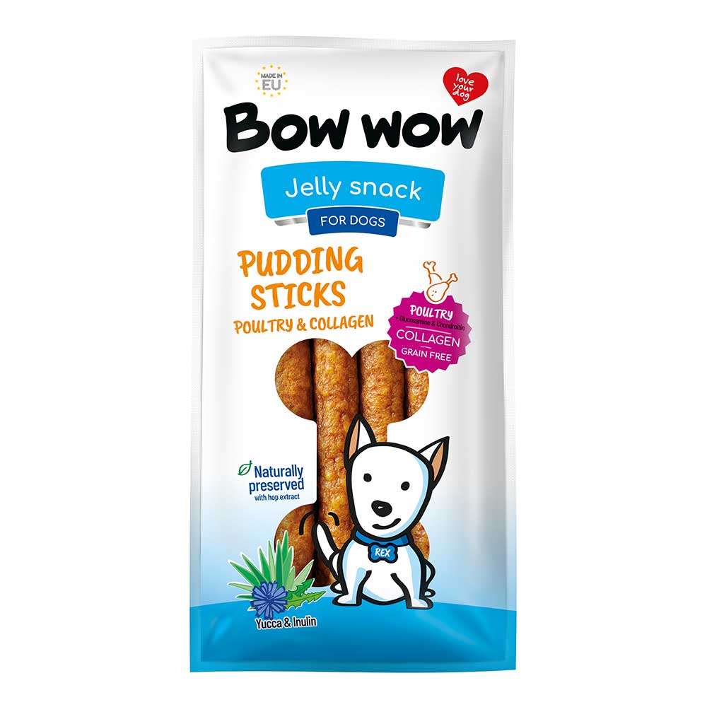 BOW WOW Poultry & Collagen Pudding Sticks for Dogs, 6 Pack