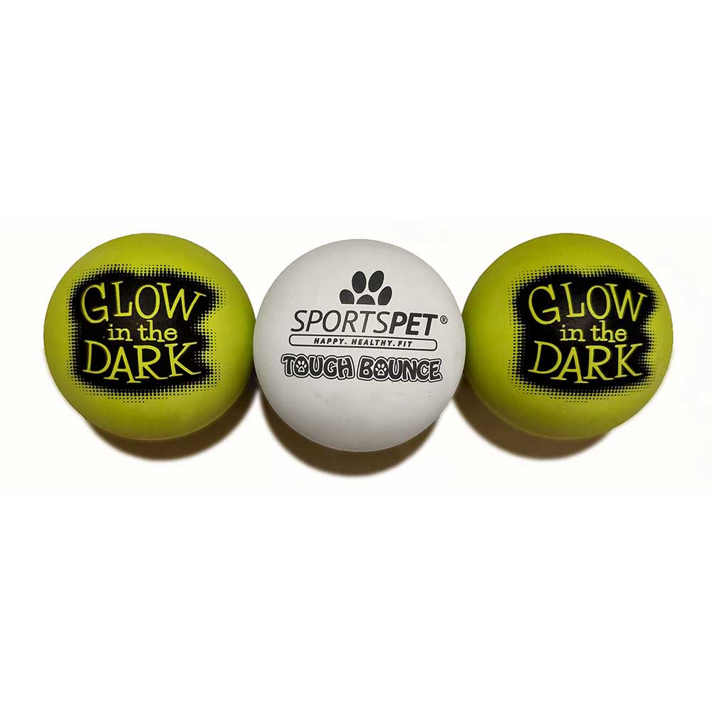 Sportspet Tough Bounce Glow In The Dark Ball, 3 Pack