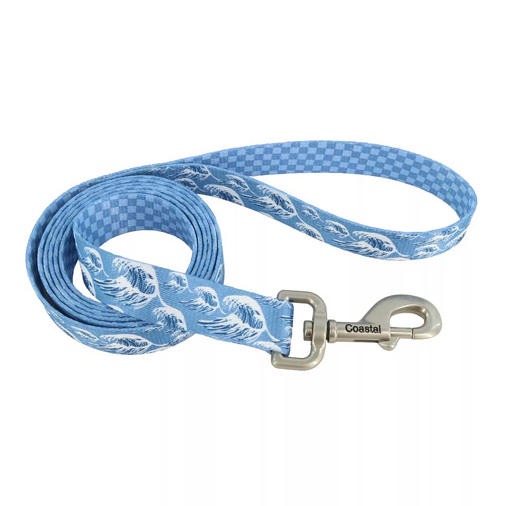 SUBLIME Reversible Dog Lead, Blue Waves & Checkers