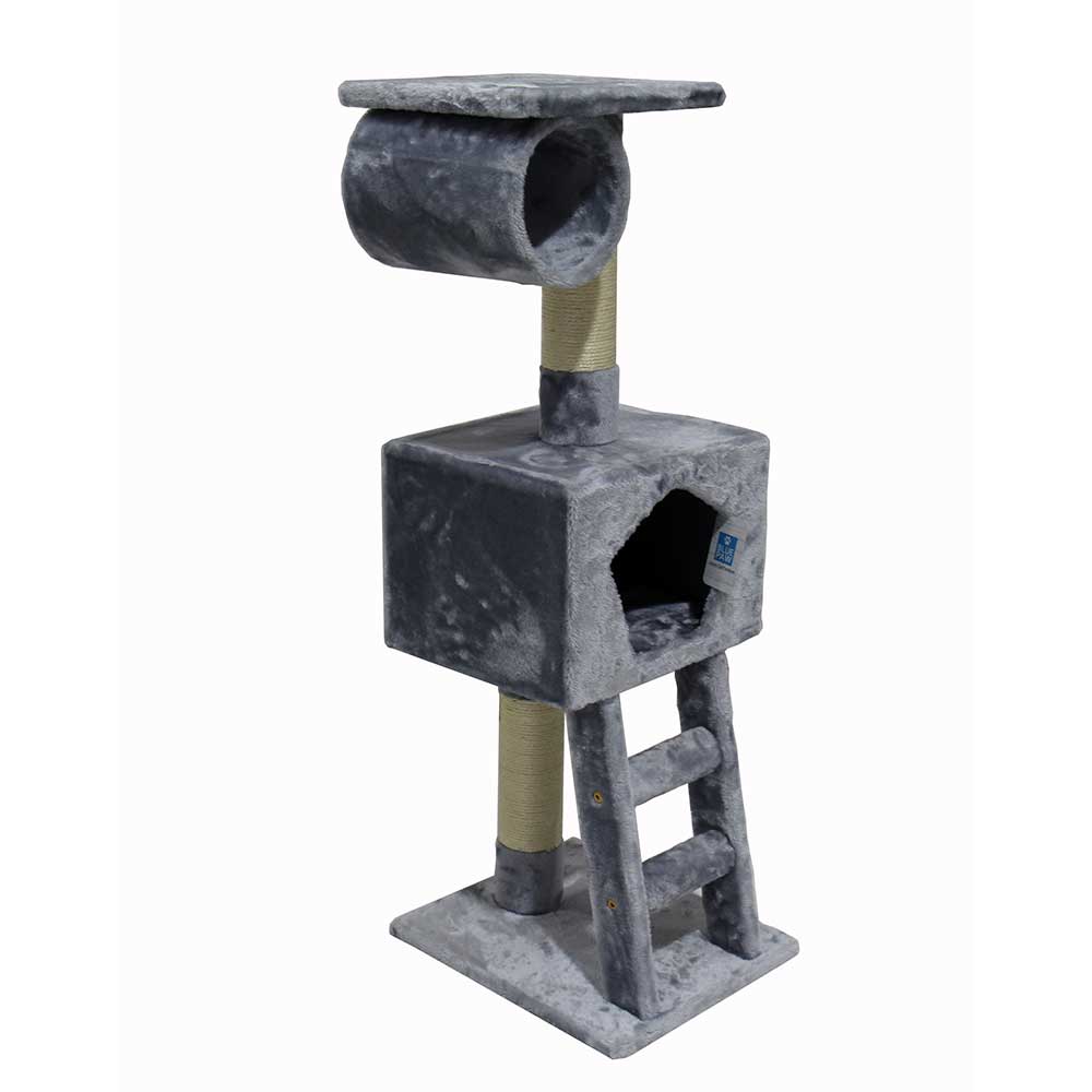 BLUE PAW X-Large Cat Tree with Ladder, Cave & Barrel, Grey