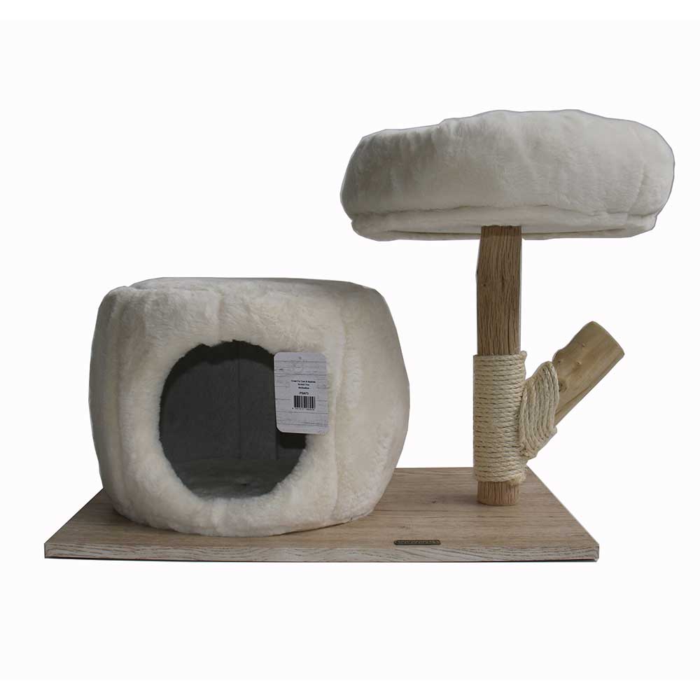 BLUE PAW Fur Cat Cave with Separate Scratch Tree
