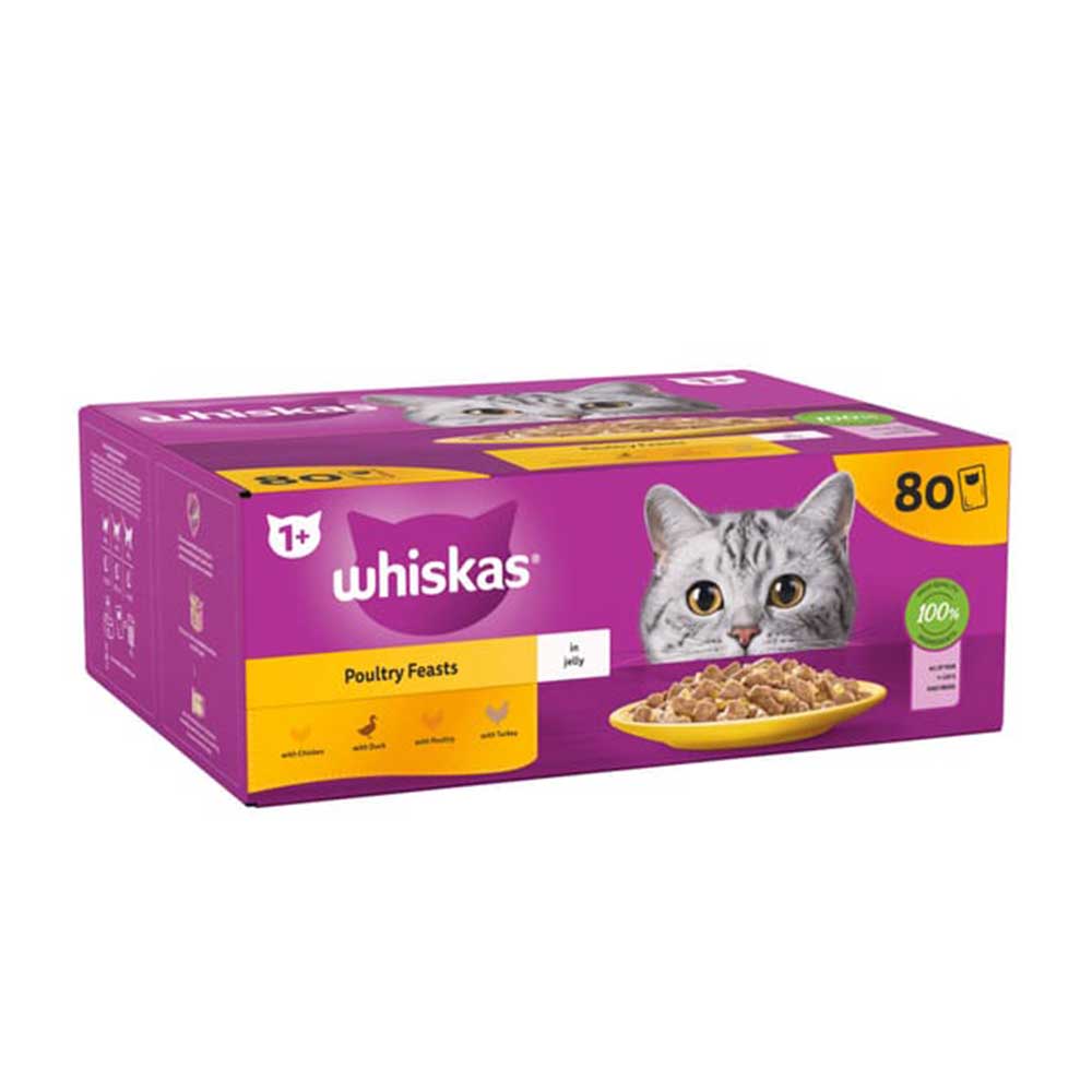 Whiskas Adult Poultry Feasts In Jelly Pouch, Giant Pack 80x85g