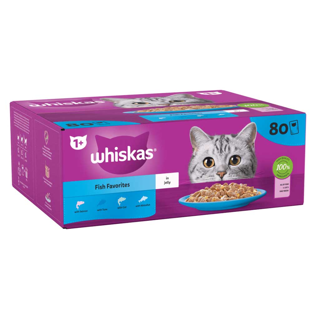 WHISKAS Adult Fish Favourites in Jelly Pouch, Giant Pack 80x85g