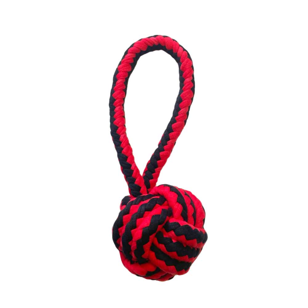 HAPPY PET Nuts for Knots Ball Tugger, Black/Red