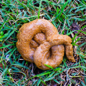 Soft, swirly dog poop on green grass.
