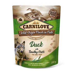 CARNILOVE Dog Pouch Paté, Duck & Timothy Grass 300g