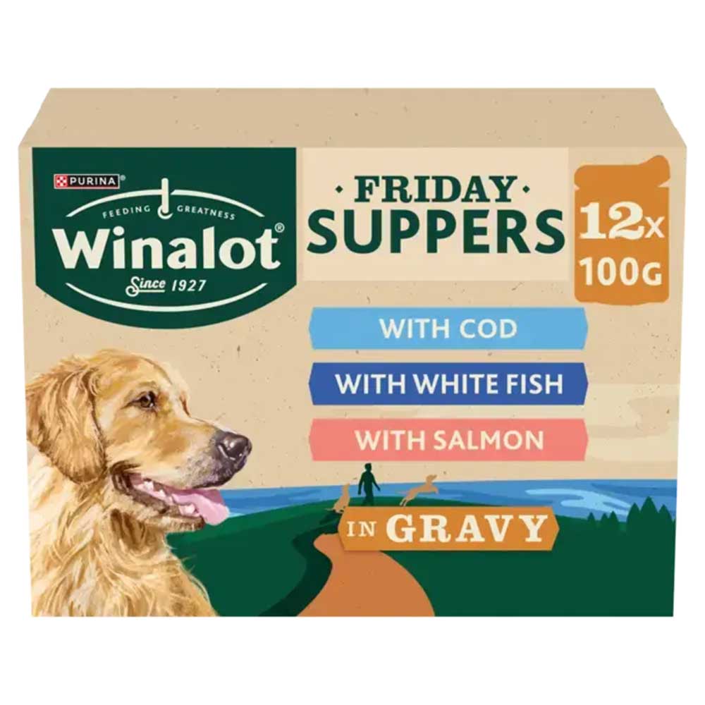 WINALOT Fish Suppers Mixed in Gravy Wet Dog Food Pouches, 12x100g