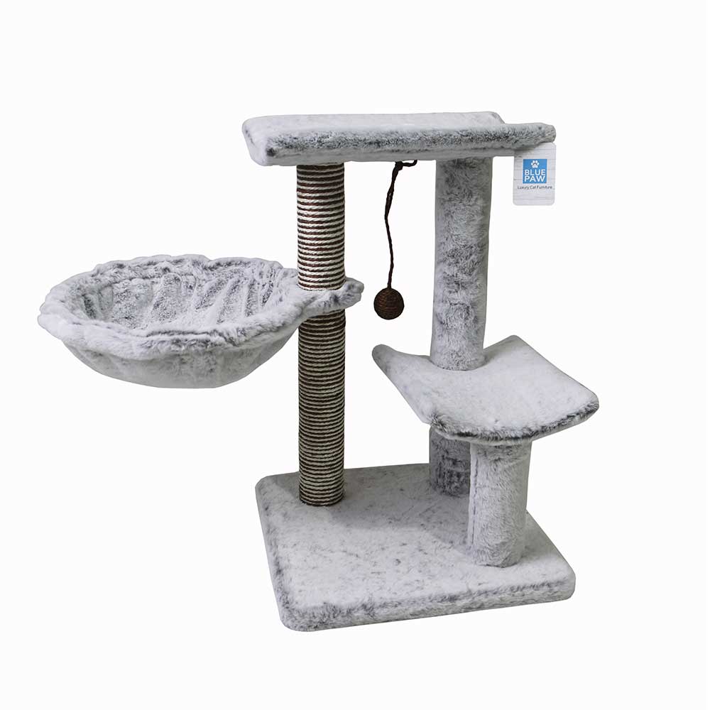 Blue Paw Medium Faux Fur Scratcher With Bed & 2 Perches, Grey