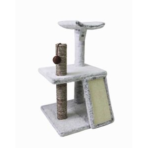 BLUE PAW Medium Faux Fur 2-Tier Tree with Ladder & Ball, Grey