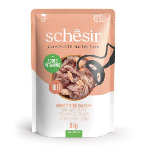 SCHESIR Complete Nutrition Cat Food, Tuna & Salmon in Jelly Pouch 85g