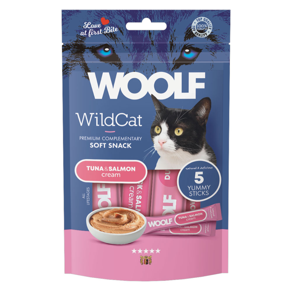 WOOLF WildCat Cream Snack Tuna & Salmon, 5 Pack