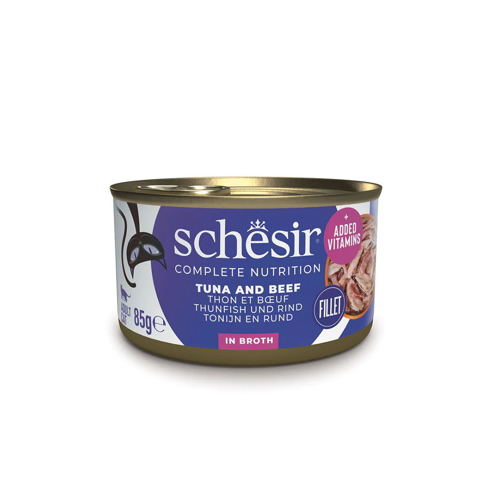 SCHESIR Complete Nutrition Cat Food, Tuna & Beef in Broth Can 85g