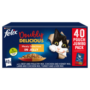 FELIX Doubly Delicious Meat Selection in Jelly Pouch Multipack, 40x85g