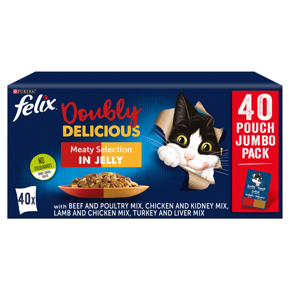 FELIX Doubly Delicious Meat Selection in Jelly Pouch Multipack, 40x85g