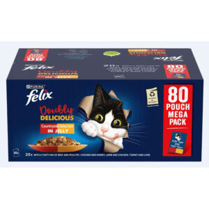 FELIX Doubly Delicious Countryside Meat Selection in Jelly Pouch Mega Pack, 80x85g