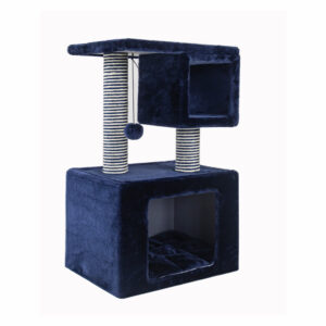 BLUE PAW Medium Plush Cat Tree with 2 Square Caves, Navy & White
