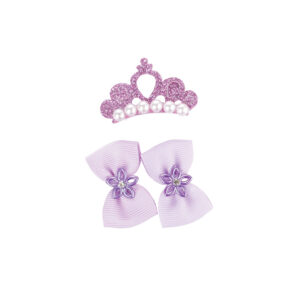 M-PETS Glam Crown Clip & Rubber Band Bows Purple, 3 Pack