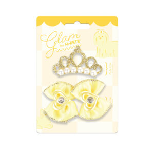 M-PETS Glam Crown Clip & Rubber Band Bows Yellow, 3 Pack