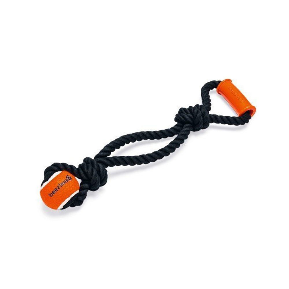 BEEZTEES Flossy Cotton T-Puller with Tennis Ball, Black