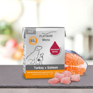 PLATINUM Adult Wet Dog Food Tetra, Turkey & Salmon 375g