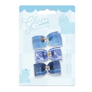 M-PETS Glam Blue Bow Tie Rubber Bands, 3 Pack